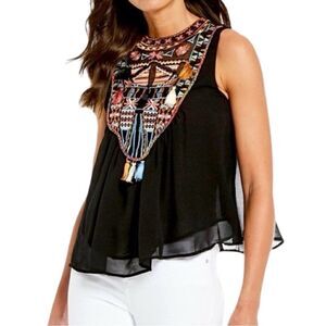 Zara NWOT Embroidered Halter Flowy Tank